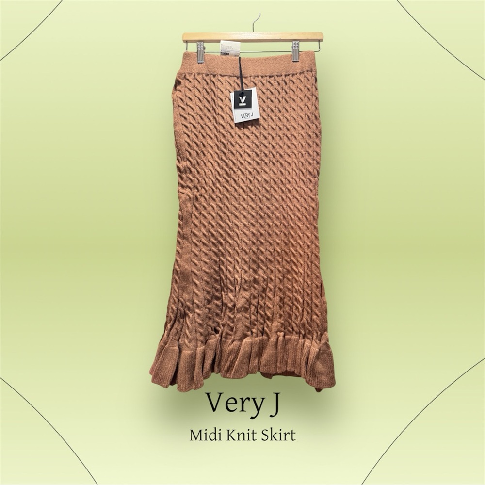 Very J Tan Textured Knit Midi Skirt - NWT